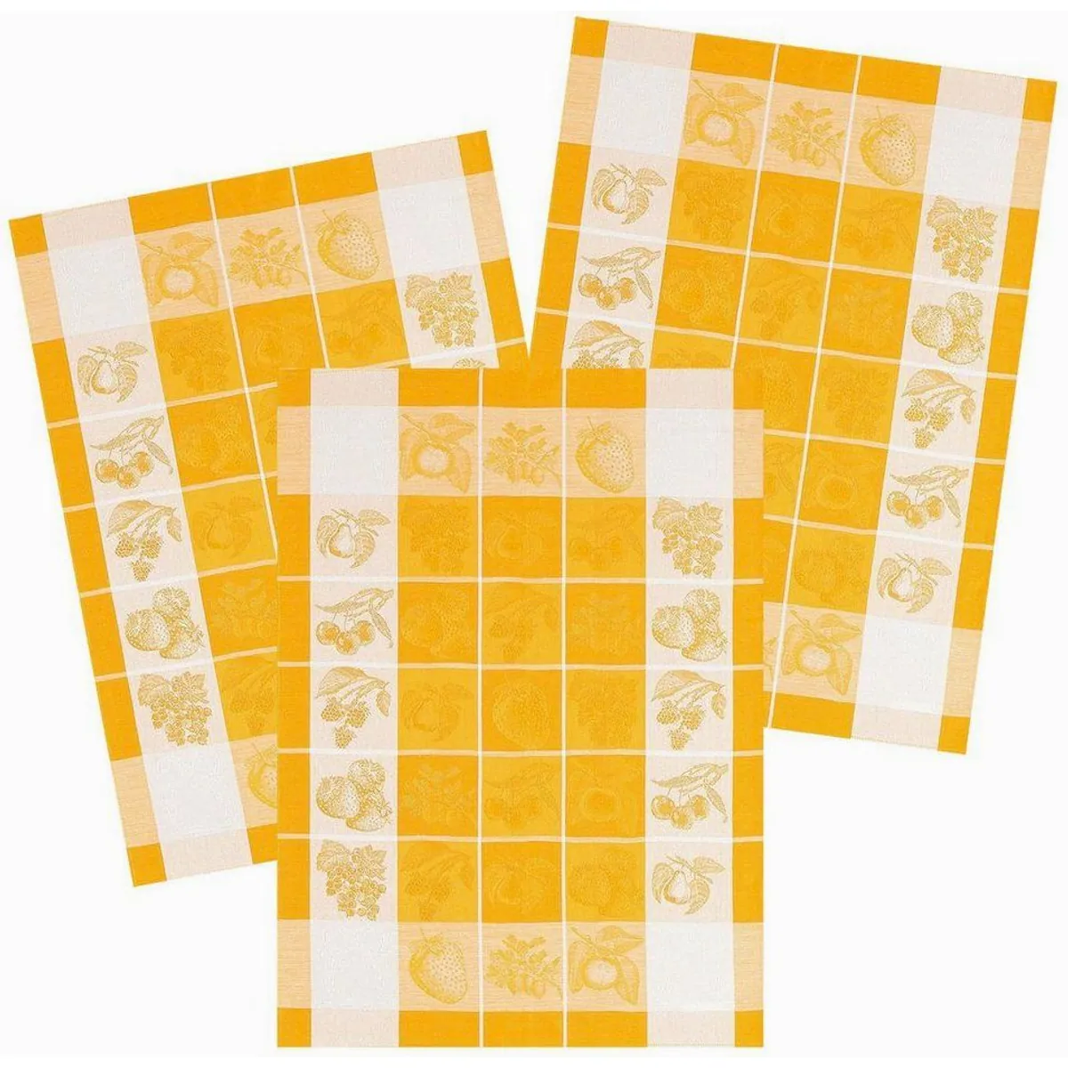 Kracht Geschirrtuch Obstbordüre, 3-teilig, Halbleinen Jacquard