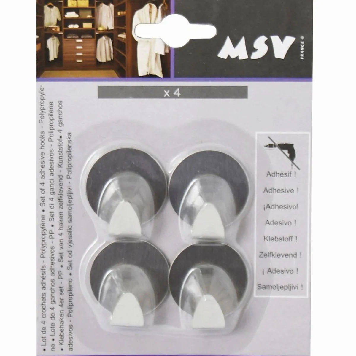 MSV Wäscheklammern Klebehaken 4er Set, leicht zu montieren, stabil, vielseitig einsetzbar